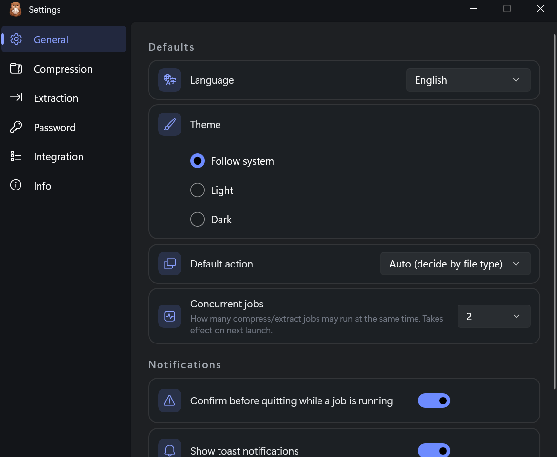 OtterZip settings